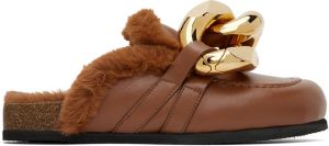 JW Anderson Brown Faux-Fur Chain Slides