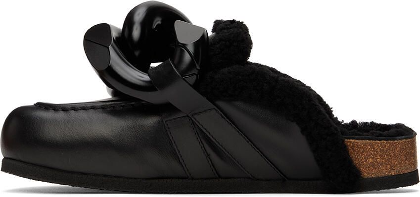 JW Anderson Black Shearling Chain Loafers - Picture 3