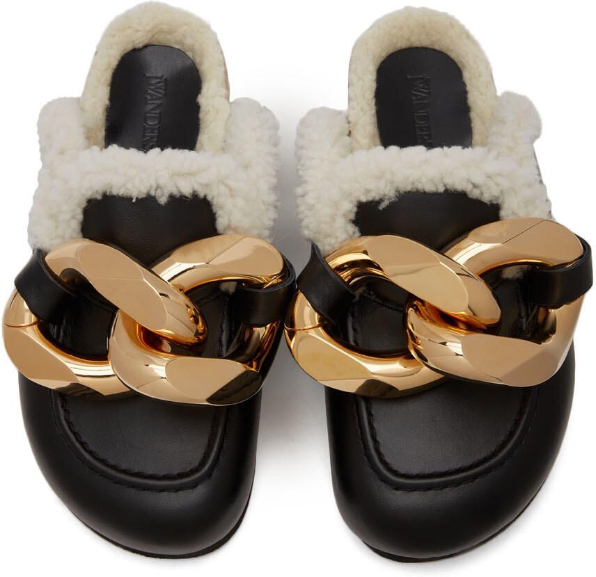 JW Anderson Black Shearling Chain Loafers