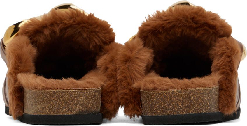 JW Anderson Brown Faux-Fur Chain Slides