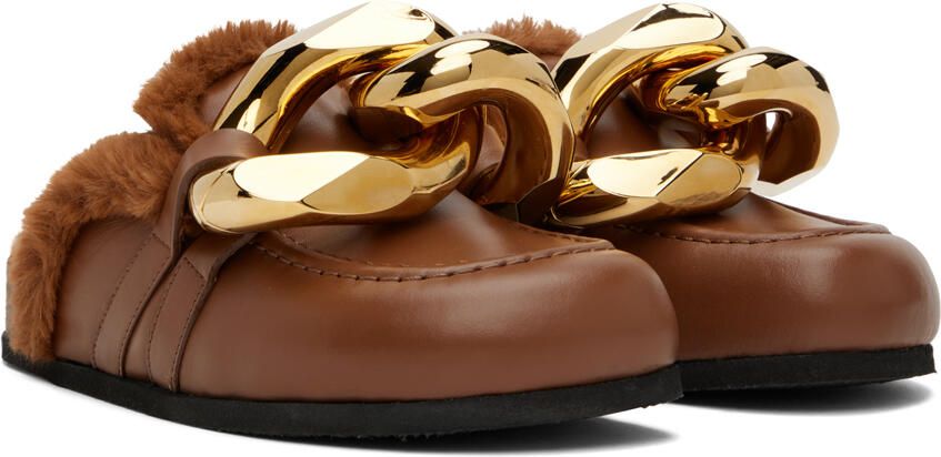 JW Anderson Brown Faux-Fur Chain Slides - Picture 2
