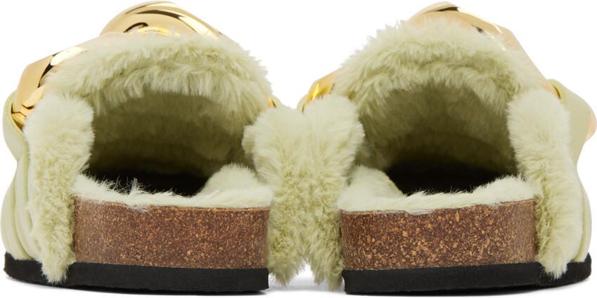 JW Anderson Green Faux-Fur Chain Slides