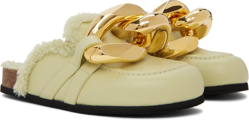 JW Anderson Green Faux-Fur Chain Slides - Picture 2