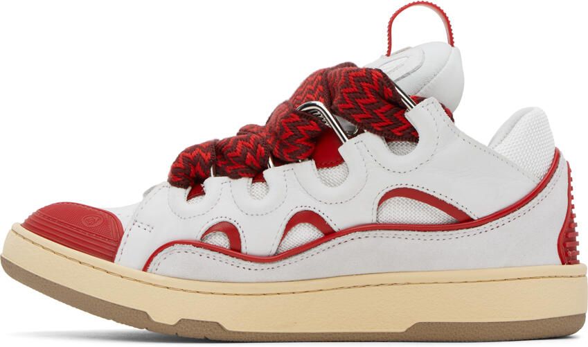 Lanvin SSENSE Exclusive White & Red Curb Sneakers - Picture 3