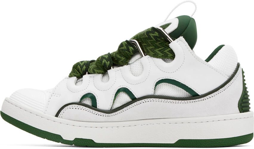 Lanvin White & Green Curb Sneakers - Picture 3