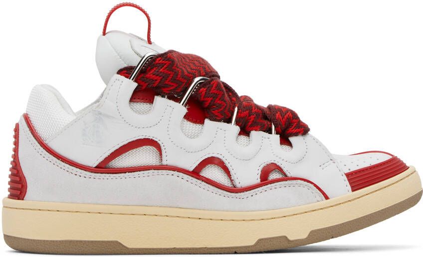 Lanvin SSENSE Exclusive White & Red Curb Sneakers