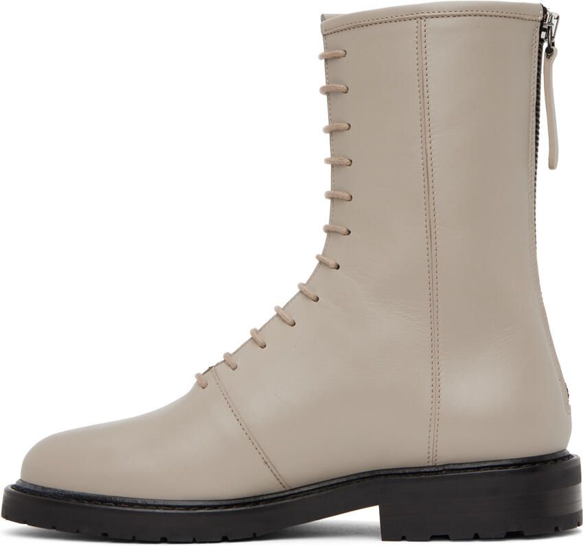 Legres Beige Leather Combat Boots - Picture 2