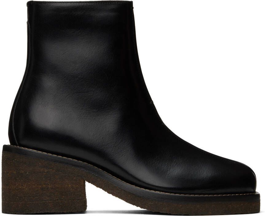 LEMAIRE Black Piped Ankle Boots