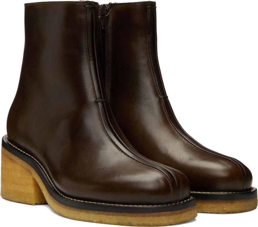LEMAIRE Brown Piped Ankle Boots - Picture 2