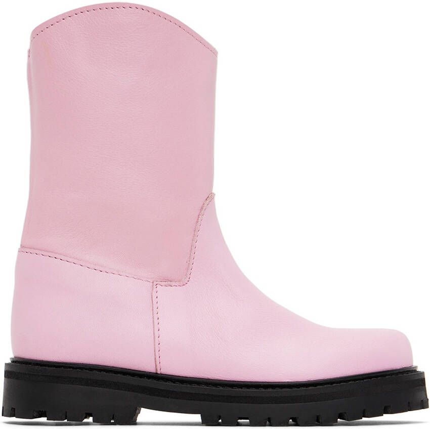 M A Kids Pink Leather Boots