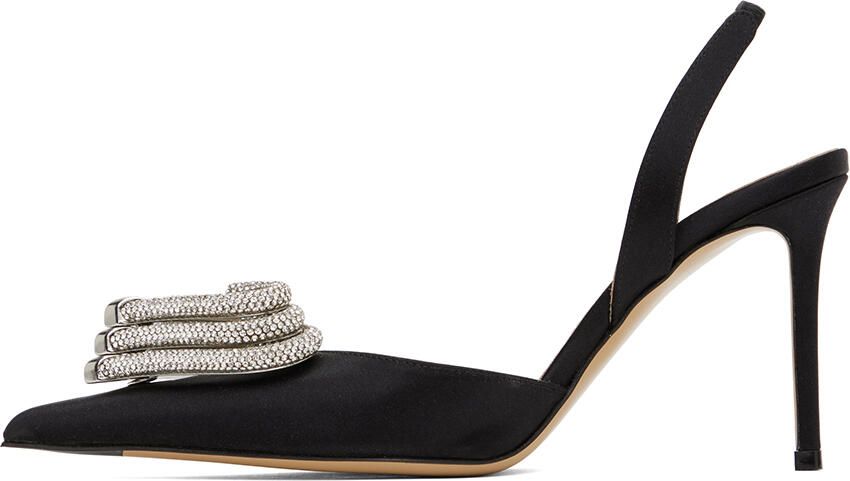 MACH & MACH Black Triple Heart 95 Slingback Heels - Picture 3