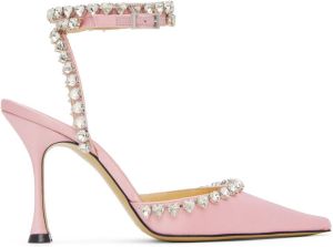 MACH & MACH Pink Audrey Crystal Heart Heels