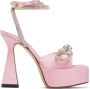 MACH & MACH Pink Double Bow Square Toe Heels - Thumbnail 1