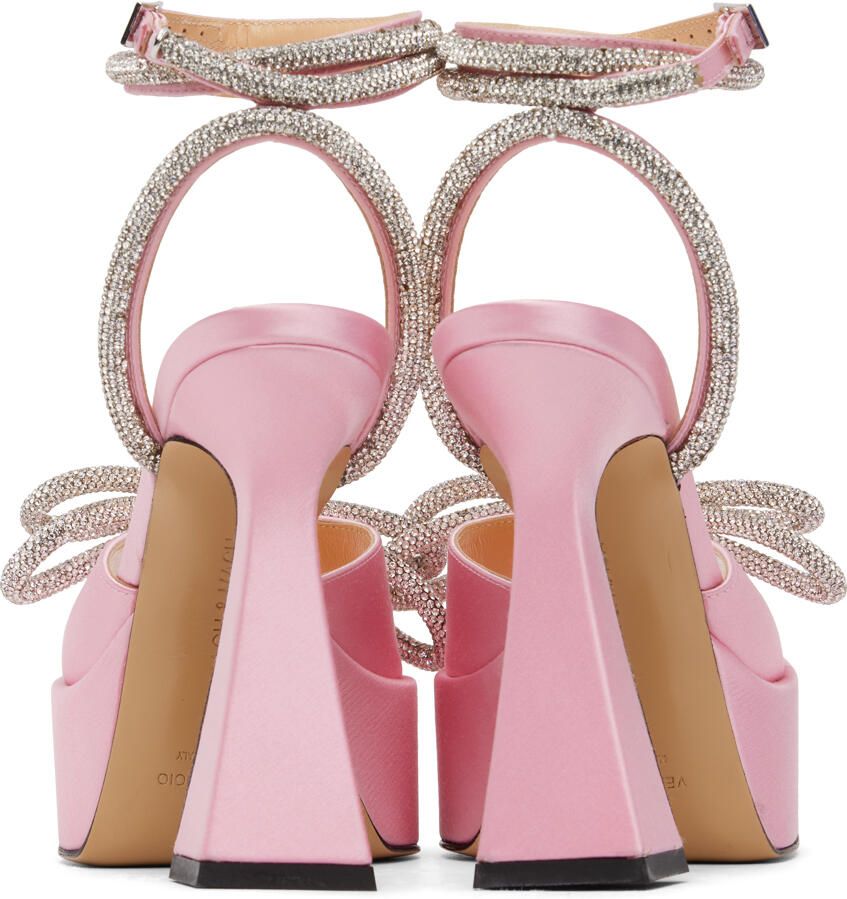MACH & MACH Pink Double Bow Square Toe Heels