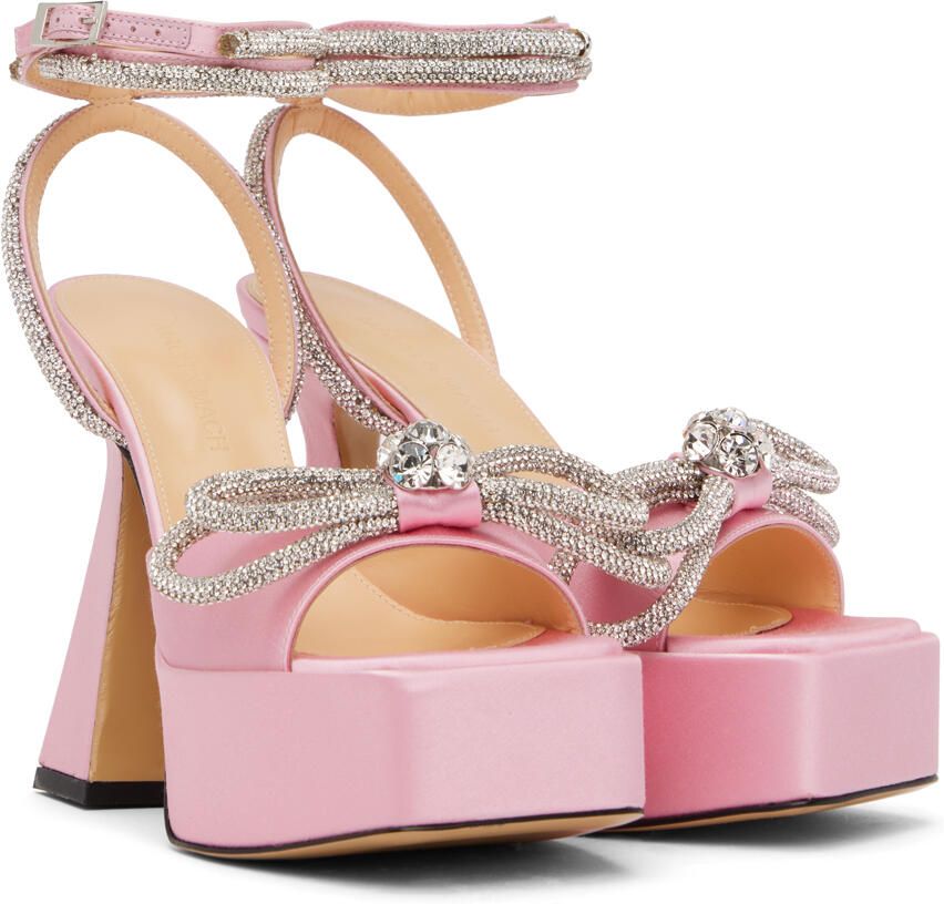 MACH & MACH Pink Double Bow Square Toe Heels - Picture 3