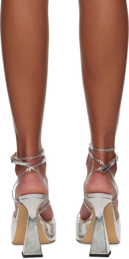 MACH & MACH Silver Double Bow 140 Heeled Sandals - Picture 2