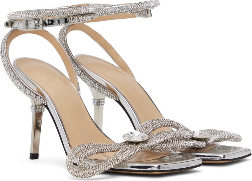MACH & MACH Silver Double Bow 95 Heels - Picture 3