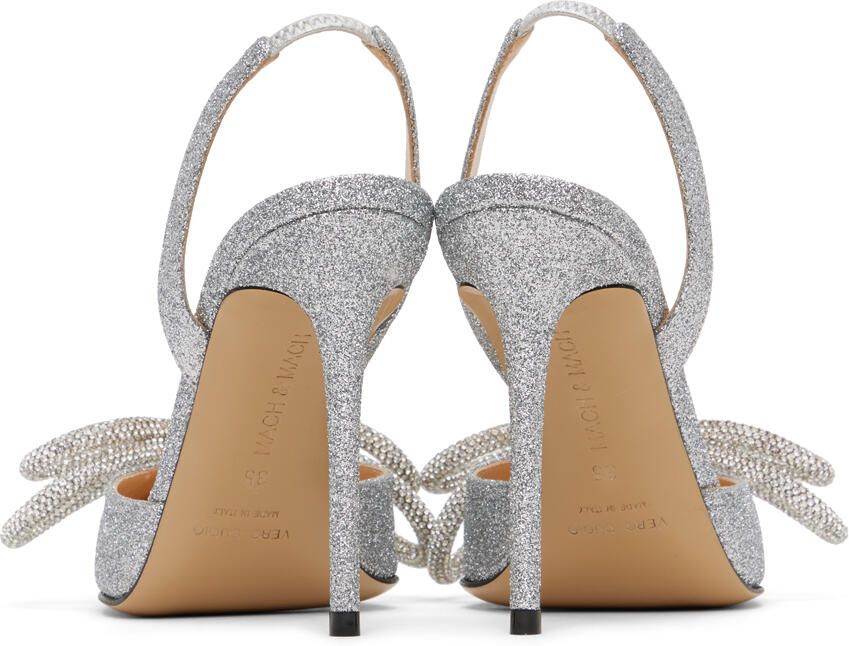 MACH & MACH Silver Double Bow Glitter 110 Heels