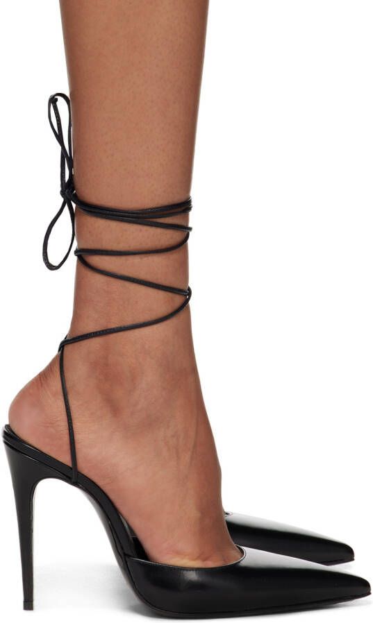 Magda Butrym Black Leather Pointed-Toe Wrap Heels