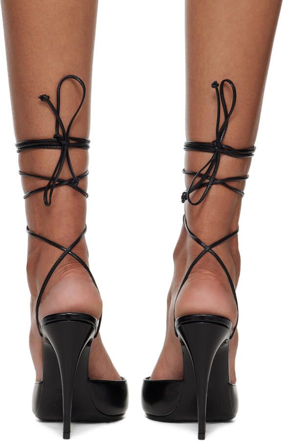 Magda Butrym Black Leather Pointed-Toe Wrap Heels