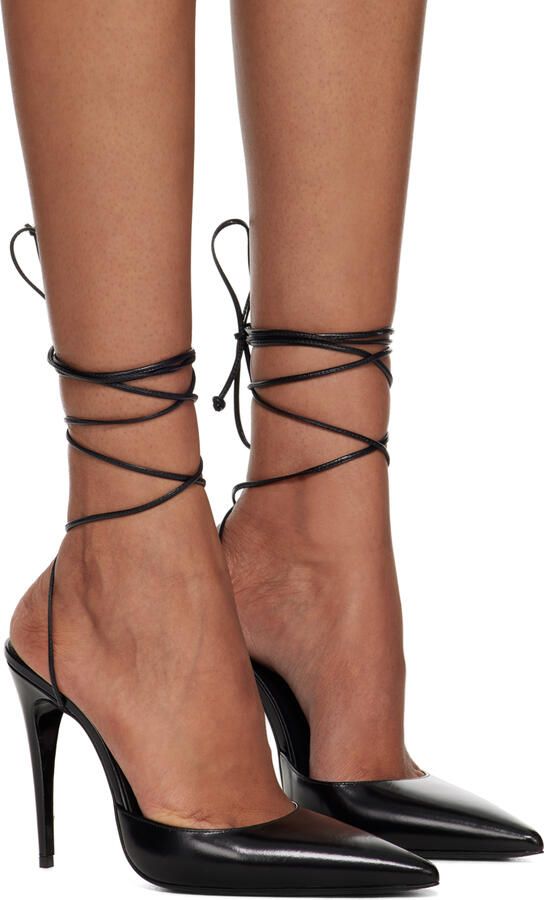Magda Butrym Black Leather Pointed-Toe Wrap Heels - Picture 3