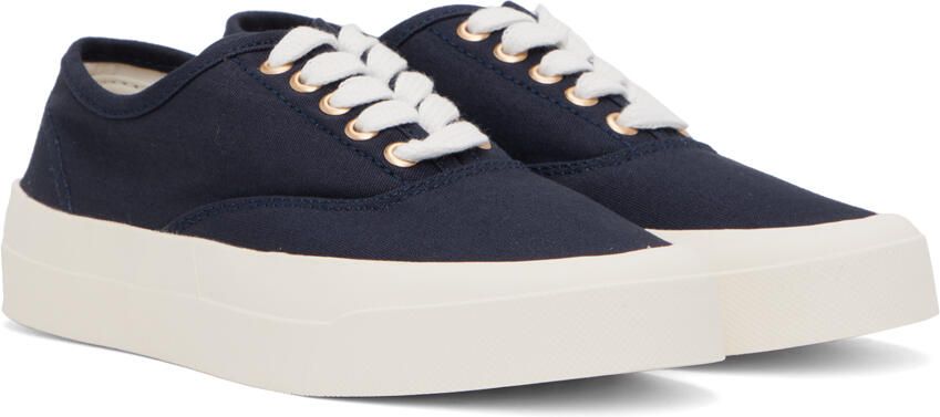 Maison Kitsuné Navy Canvas Laced Sneakers - Picture 3