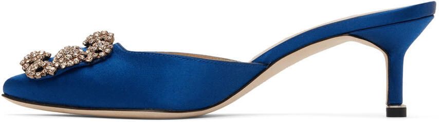 Manolo Blahnik Blue Hangisimu Mules - Picture 4