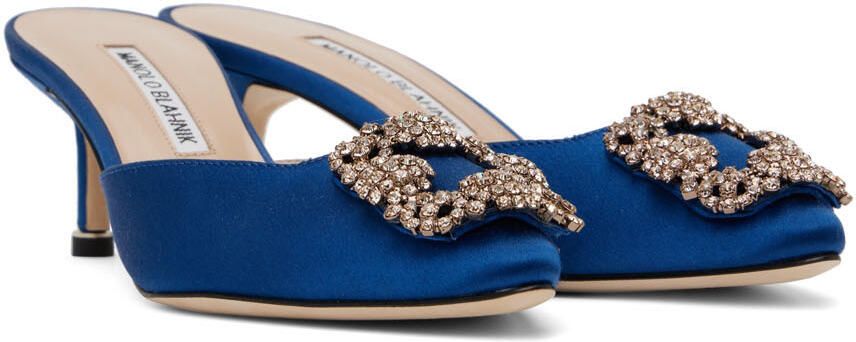 Manolo Blahnik Blue Hangisimu Mules - Picture 2