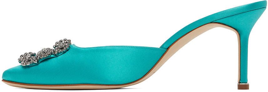 Manolo Blahnik Blue Hangisimu Mules - Picture 4