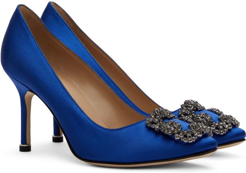 Manolo Blahnik Blue Satin Hangisi 90 Heels - Picture 2