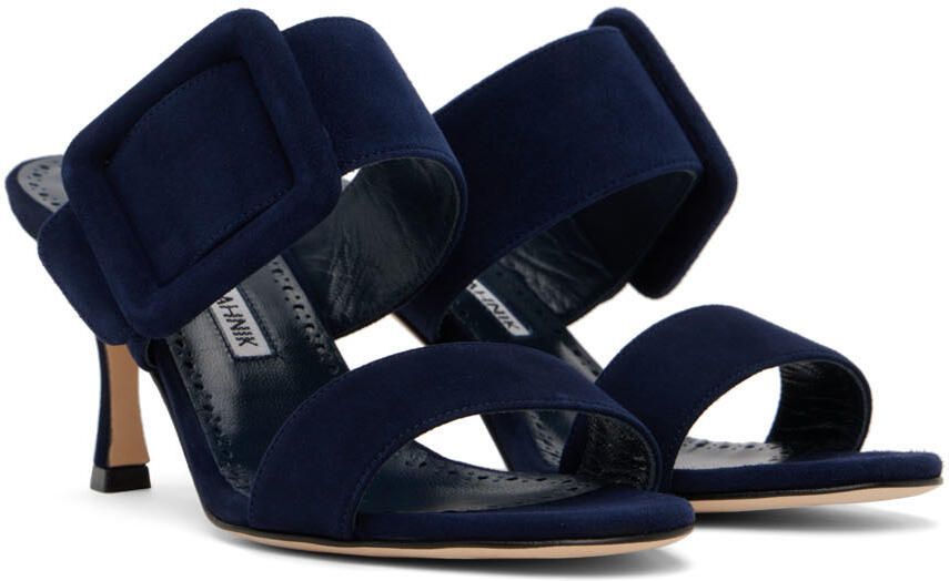 Manolo Blahnik Navy Gable Mules - Picture 2