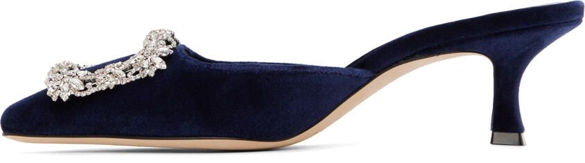 Manolo Blahnik Navy Maysale Mules - Picture 3
