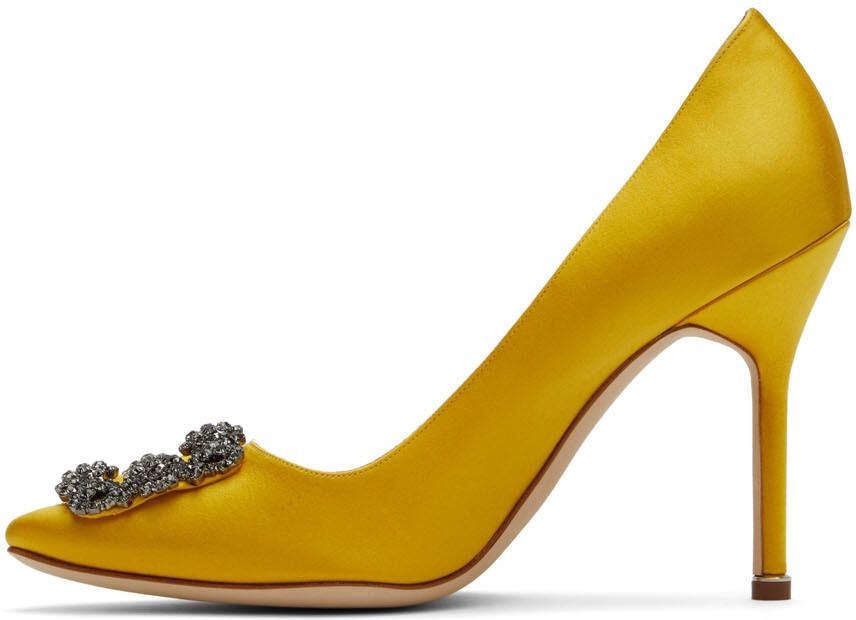 Manolo Blahnik Yellow Satin Hangisi Heels - Picture 3