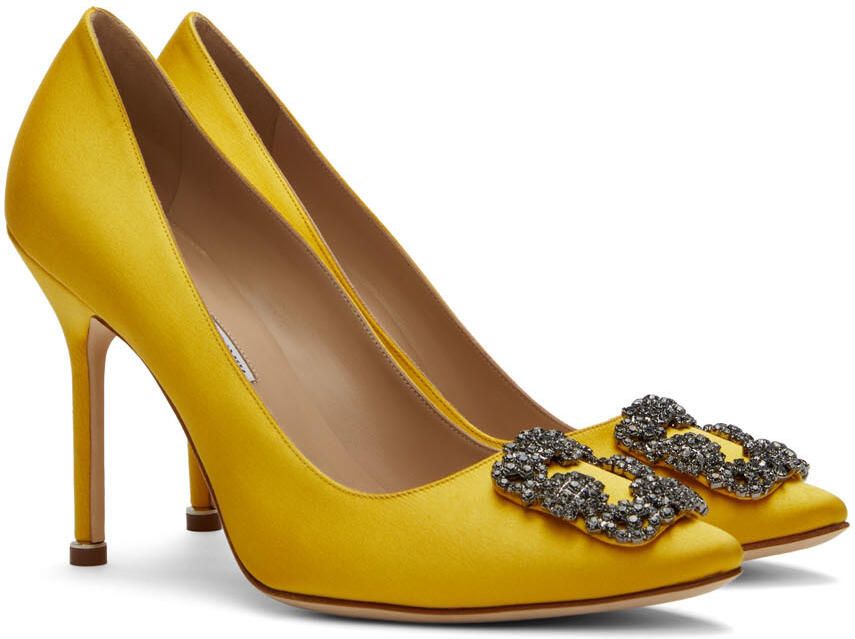 Manolo Blahnik Yellow Satin Hangisi Heels - Picture 2