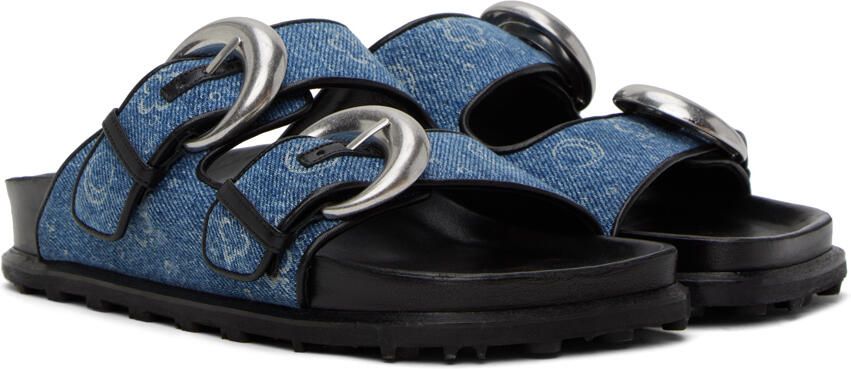 Marine Serre Blue Denim Monogram Sandals - Picture 2