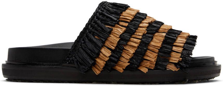 Marni Black & Beige Fringe Sandals
