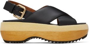 Marni Black Wooden Sole Wedge Sandals