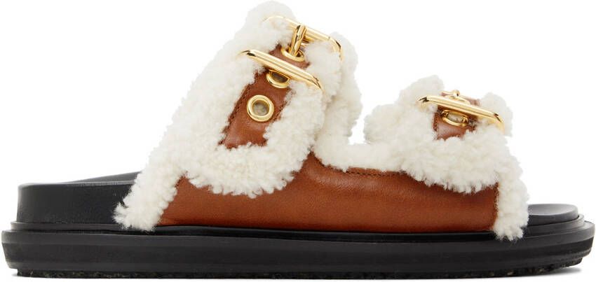 Marni Brown & Off-White Shearling Fussbett 2 Sandals