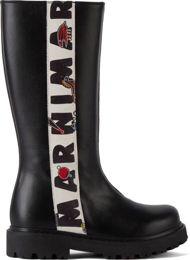 Marni Kids Black Logo Stripe Boots