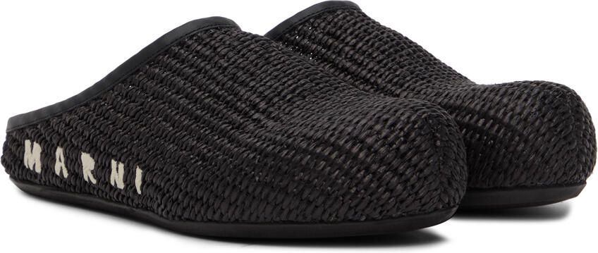 Marni Black Raffia Fussbett Sabbot Loafers - Picture 2