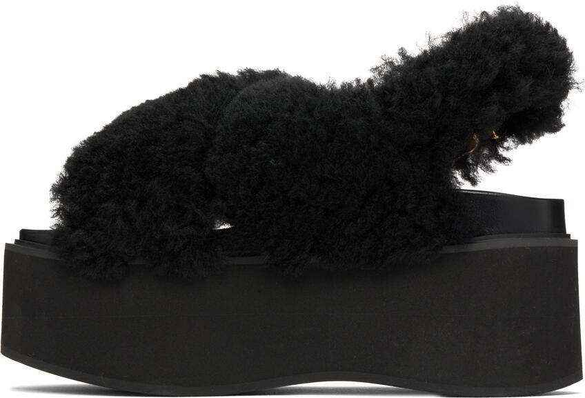 Marni Black Shearling Fussbett Platform Sandals - Picture 2