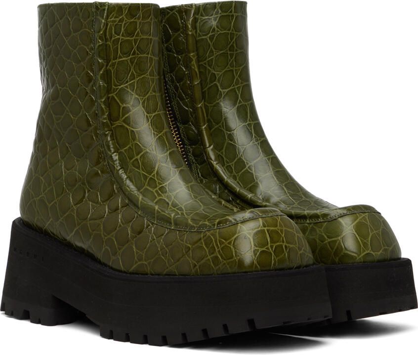 Marni Green Croc-Embossed Platform Ankle Boots - Picture 2