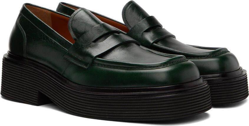 Marni Green Leather Penny Loafers - Picture 2