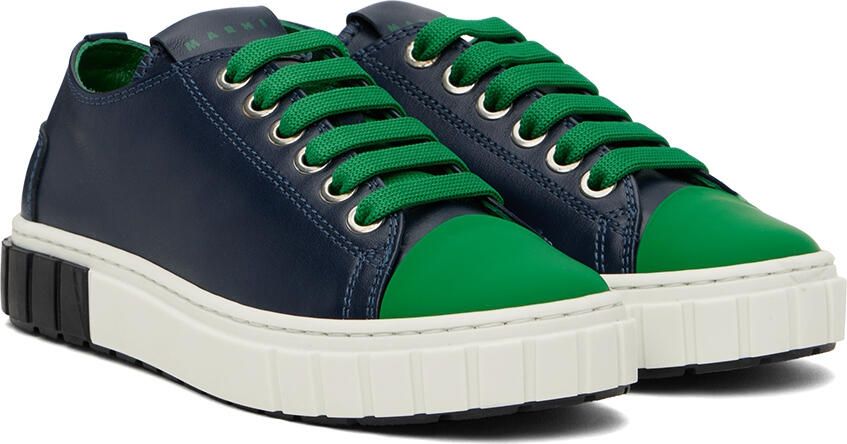 Marni Kids Navy Logo Lace Sneakers - Picture 2