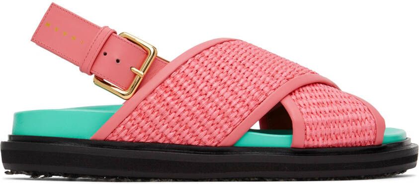 Marni Pink & Blue Raffia Fussbett Sandals