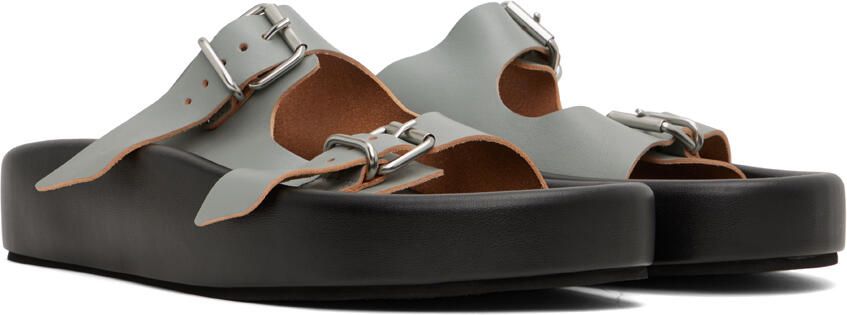 MM6 Maison Margiela Black & Gray Leather Sandals - Picture 2