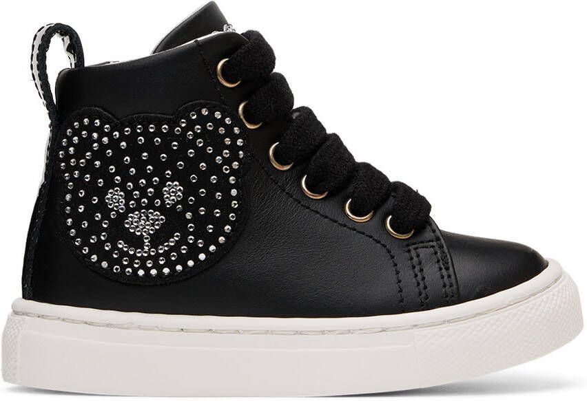 Moschino Baby Black Crystal Teddy High Sneakers