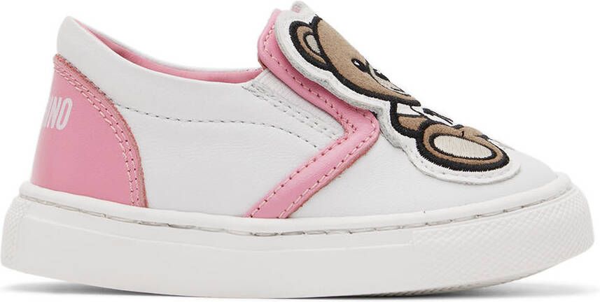 Moschino Baby White & Pink Teddy Slip-On Sneakers