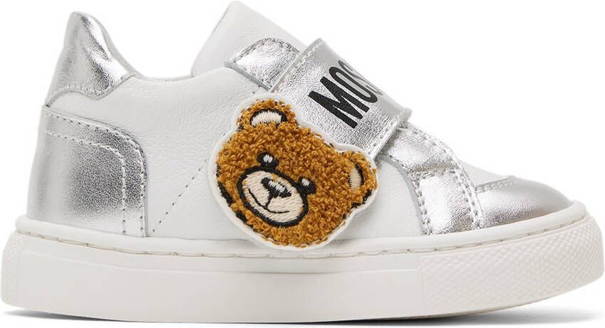 Moschino Baby White & Silver Teddy Velcro Sneakers