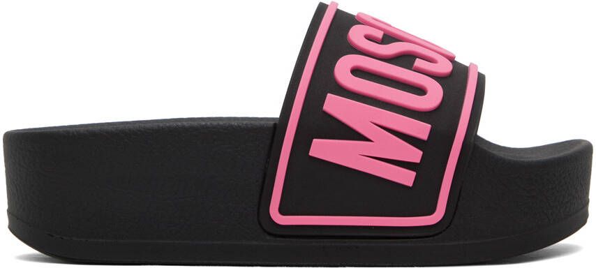 Moschino Black & Pink Platform Pool Slides